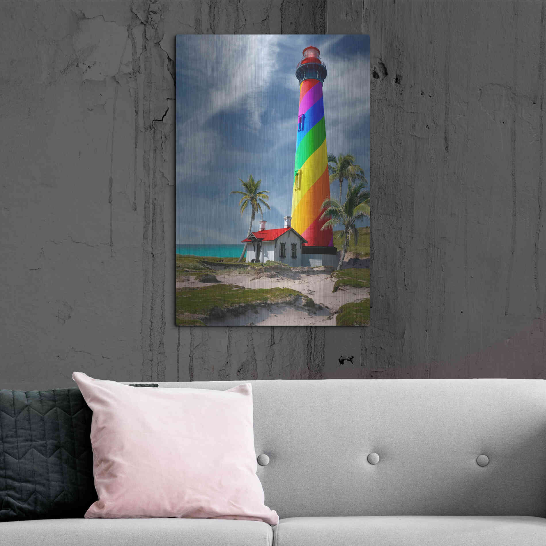 Luxe Metal Art 'Rainbow Lighthouse South' by Mike Jones, Metal Wall Art,24x36