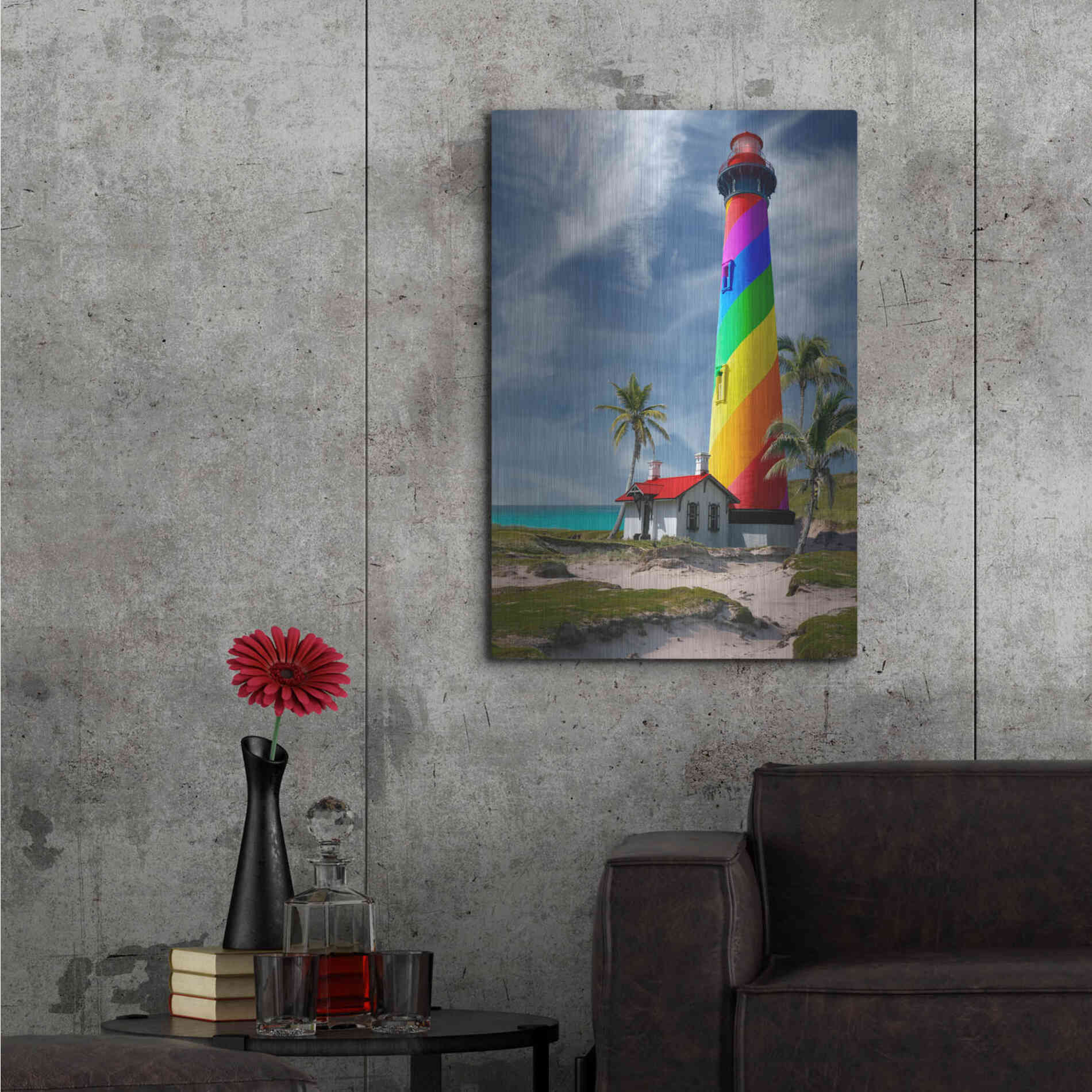 Luxe Metal Art 'Rainbow Lighthouse South' by Mike Jones, Metal Wall Art,24x36