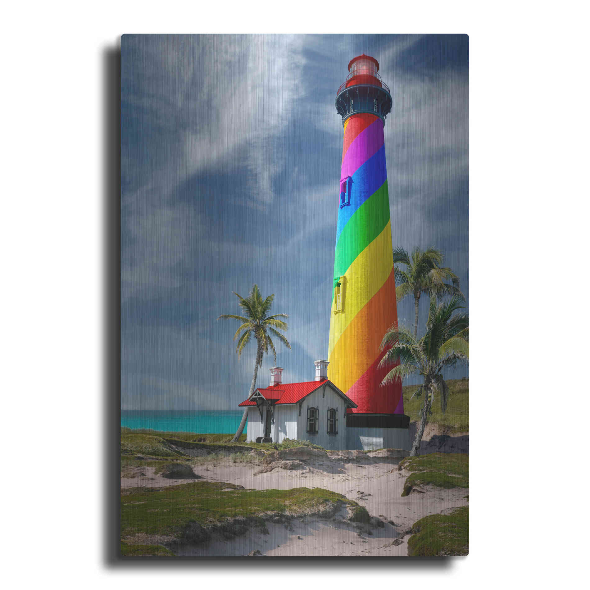 Luxe Metal Art 'Rainbow Lighthouse South' by Mike Jones, Metal Wall Art