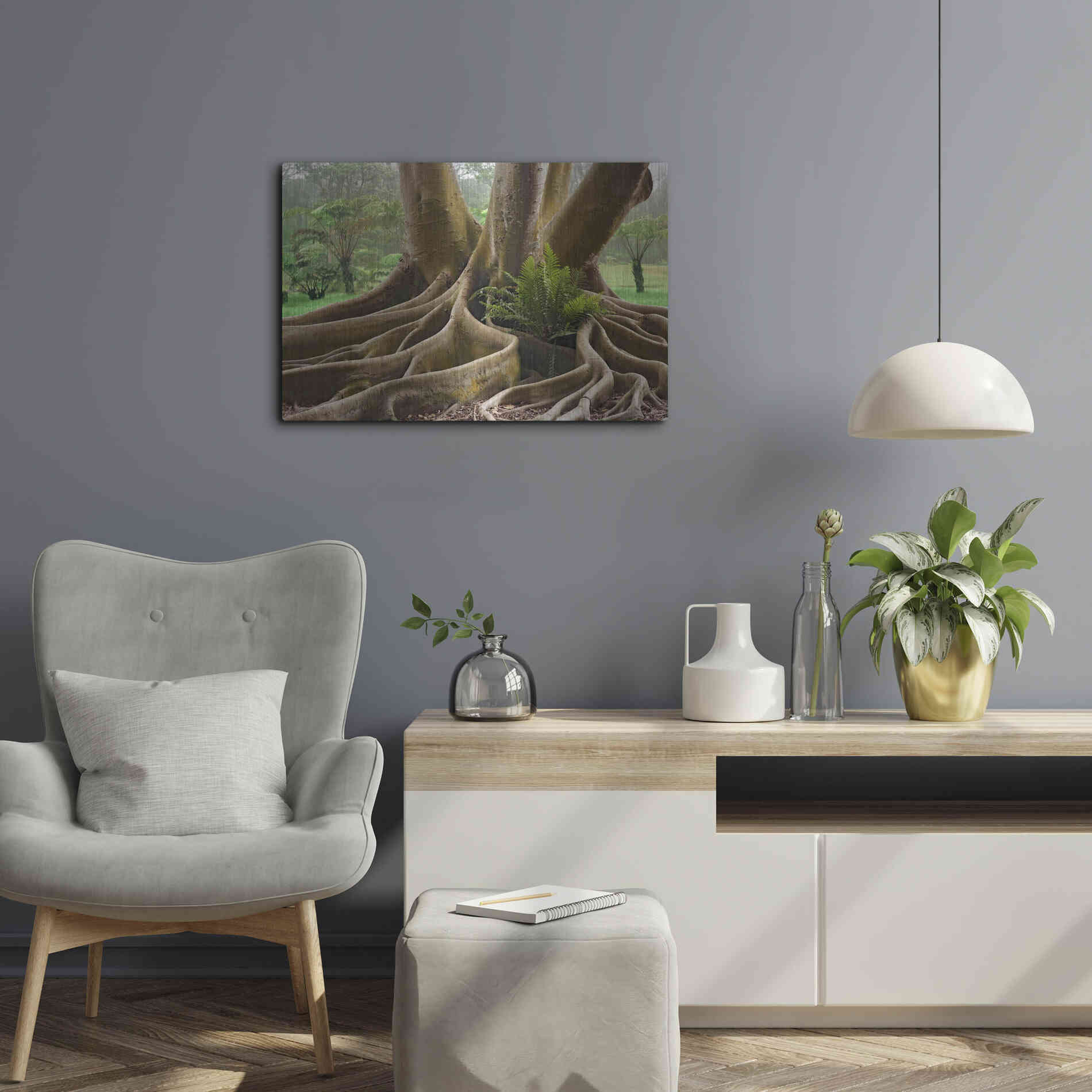 Luxe Metal Art 'Roots Sarasots Big Tree' by Mike Jones, Metal Wall Art,24x16