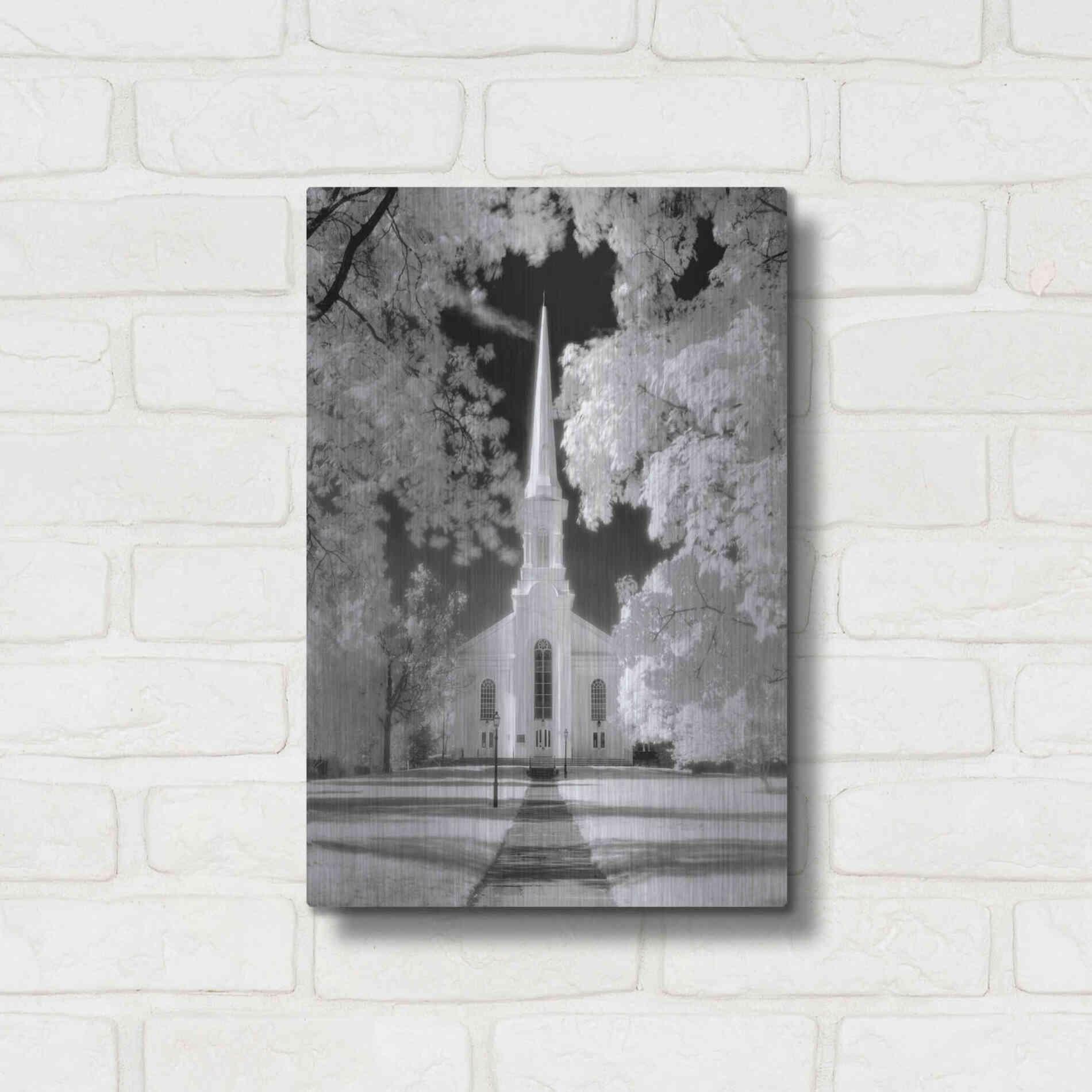 Luxe Metal Art 'Westfield Church Infrared' by Mike Jones, Metal Wall Art,12x16