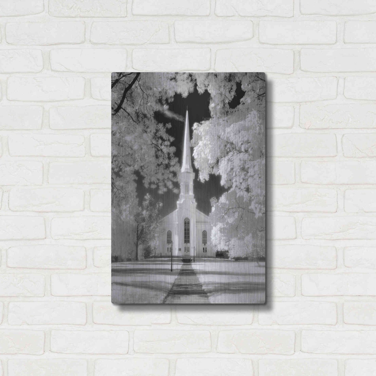 Luxe Metal Art 'Westfield Church Infrared' by Mike Jones, Metal Wall Art,16x24