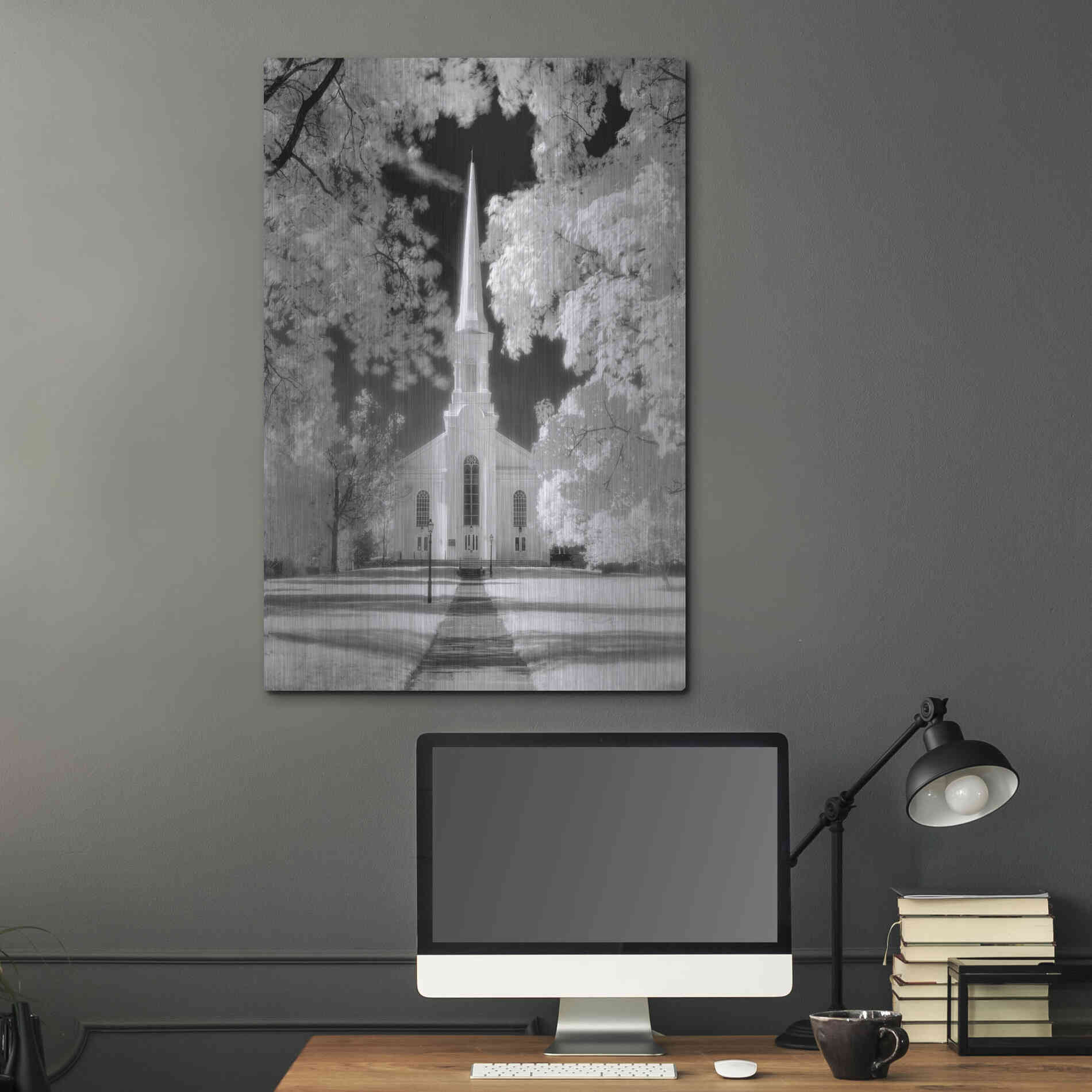 Luxe Metal Art 'Westfield Church Infrared' by Mike Jones, Metal Wall Art,24x36