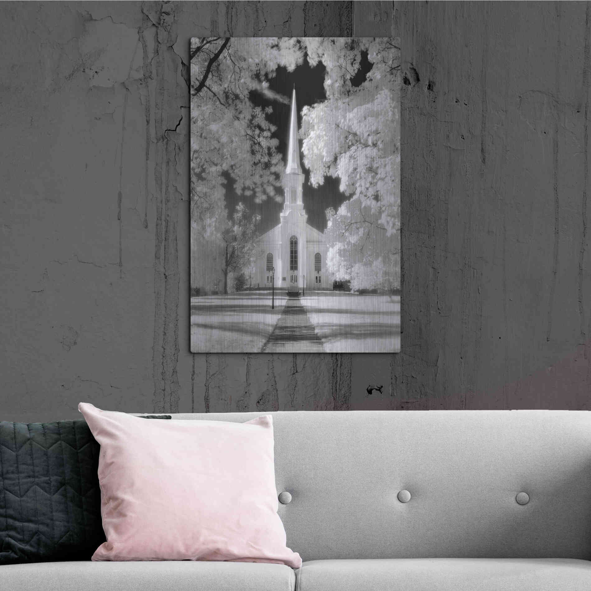 Luxe Metal Art 'Westfield Church Infrared' by Mike Jones, Metal Wall Art,24x36