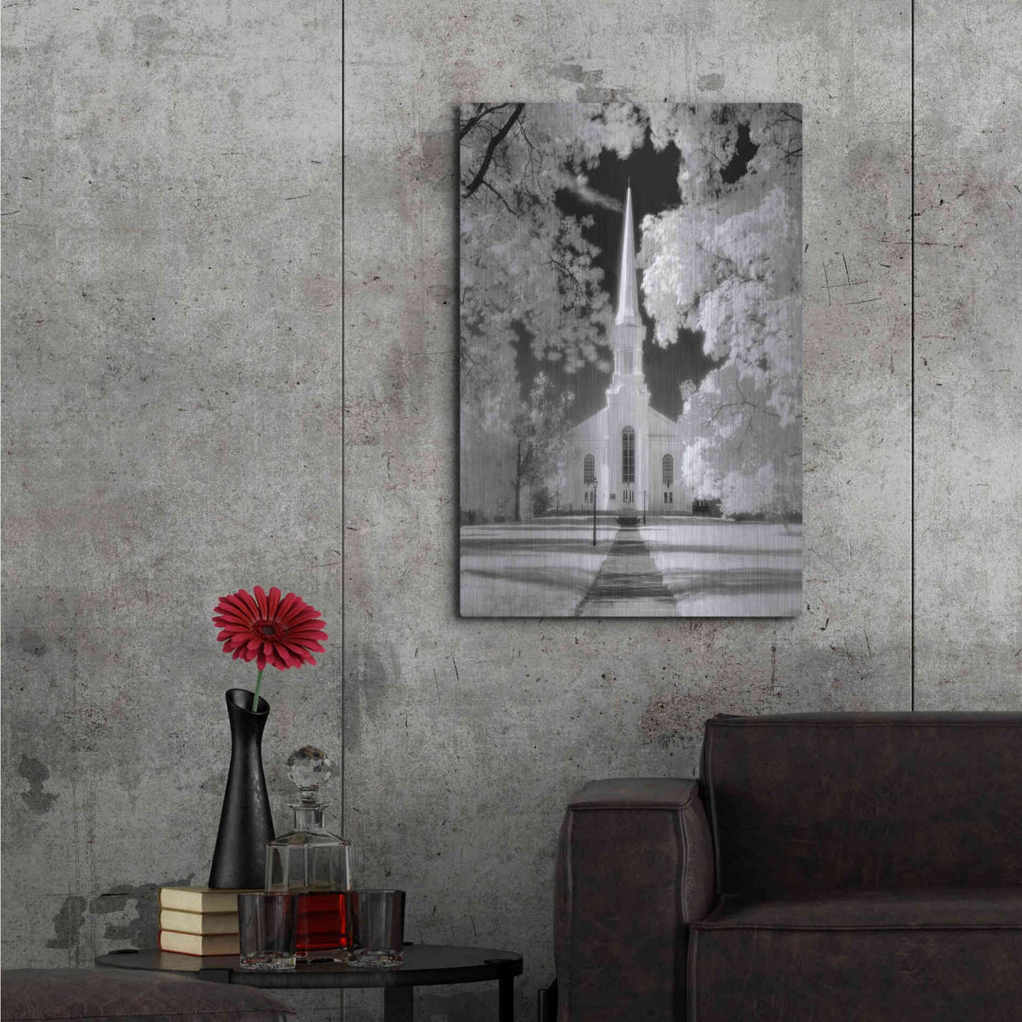 Luxe Metal Art 'Westfield Church Infrared' by Mike Jones, Metal Wall Art,24x36