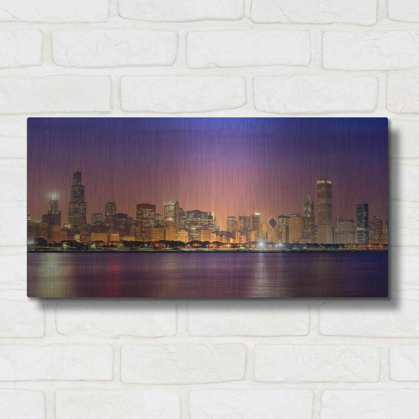 Luxe Metal Art 'Chicago Dusk full skyline' by Mike Jones, Metal Wall Art,24x12