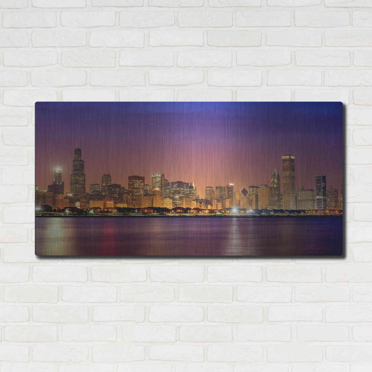 Luxe Metal Art 'Chicago Dusk full skyline' by Mike Jones, Metal Wall Art,48x24