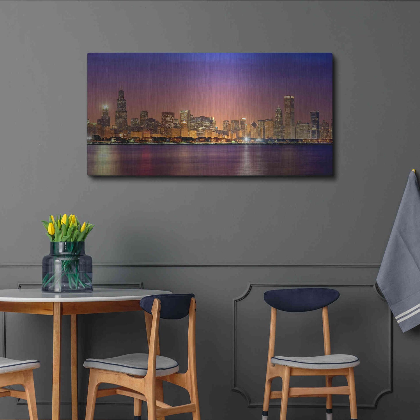 Luxe Metal Art 'Chicago Dusk full skyline' by Mike Jones, Metal Wall Art,48x24