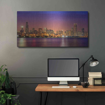 Luxe Metal Art 'Chicago Dusk full skyline' by Mike Jones, Metal Wall Art,48x24