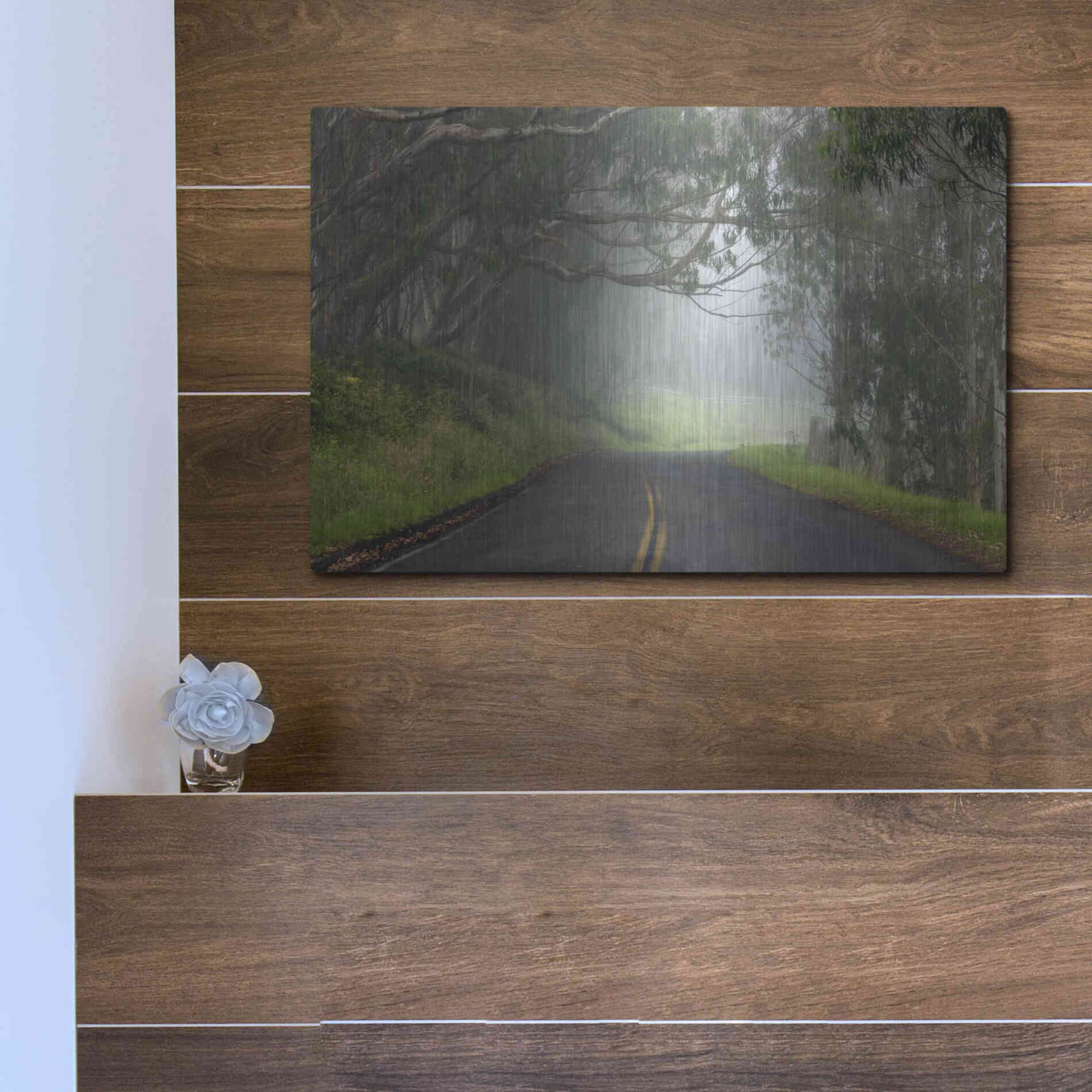 Luxe Metal Art 'Foggy Road near Dillon Beach' by Mike Jones, Metal Wall Art,16x12
