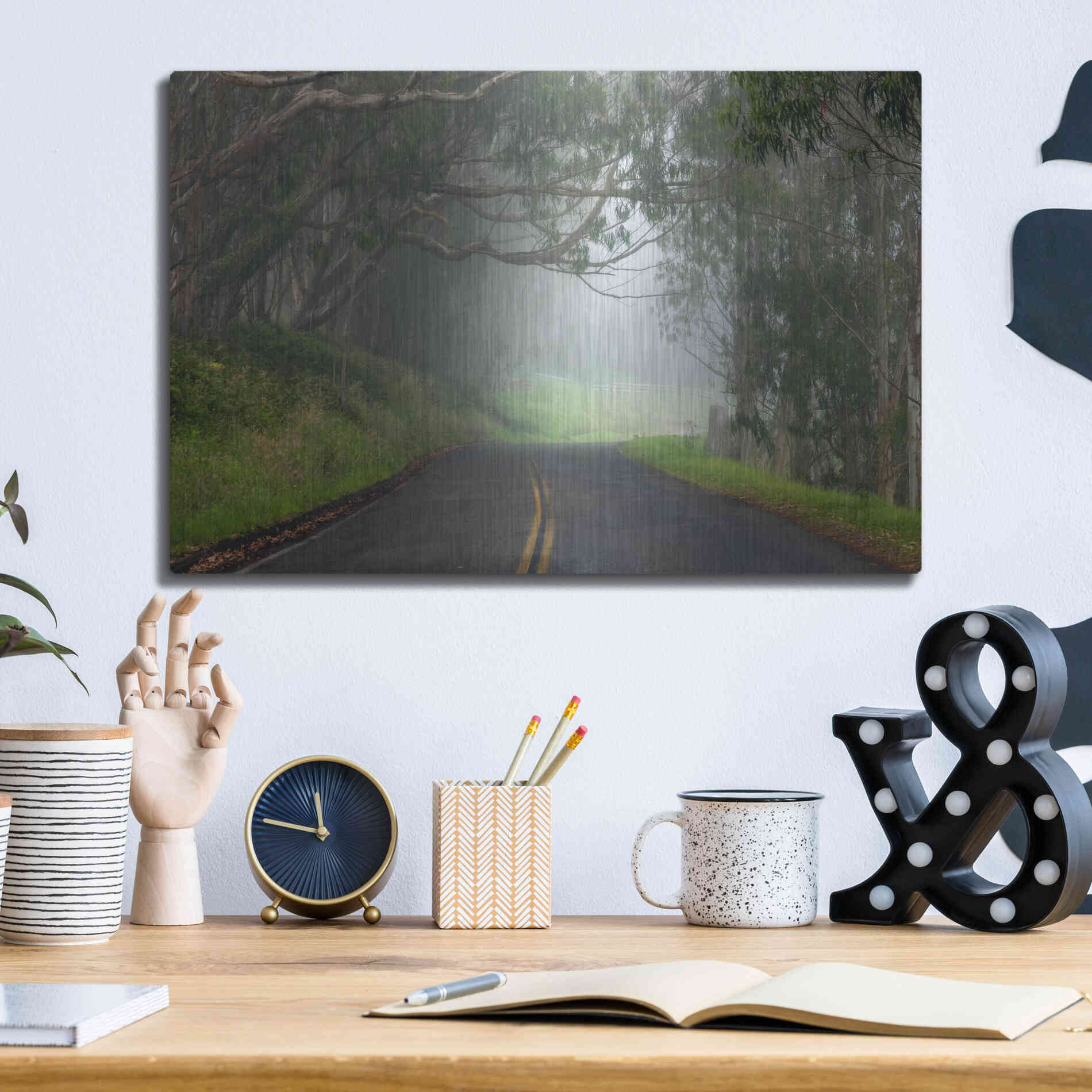 Luxe Metal Art 'Foggy Road near Dillon Beach' by Mike Jones, Metal Wall Art,16x12