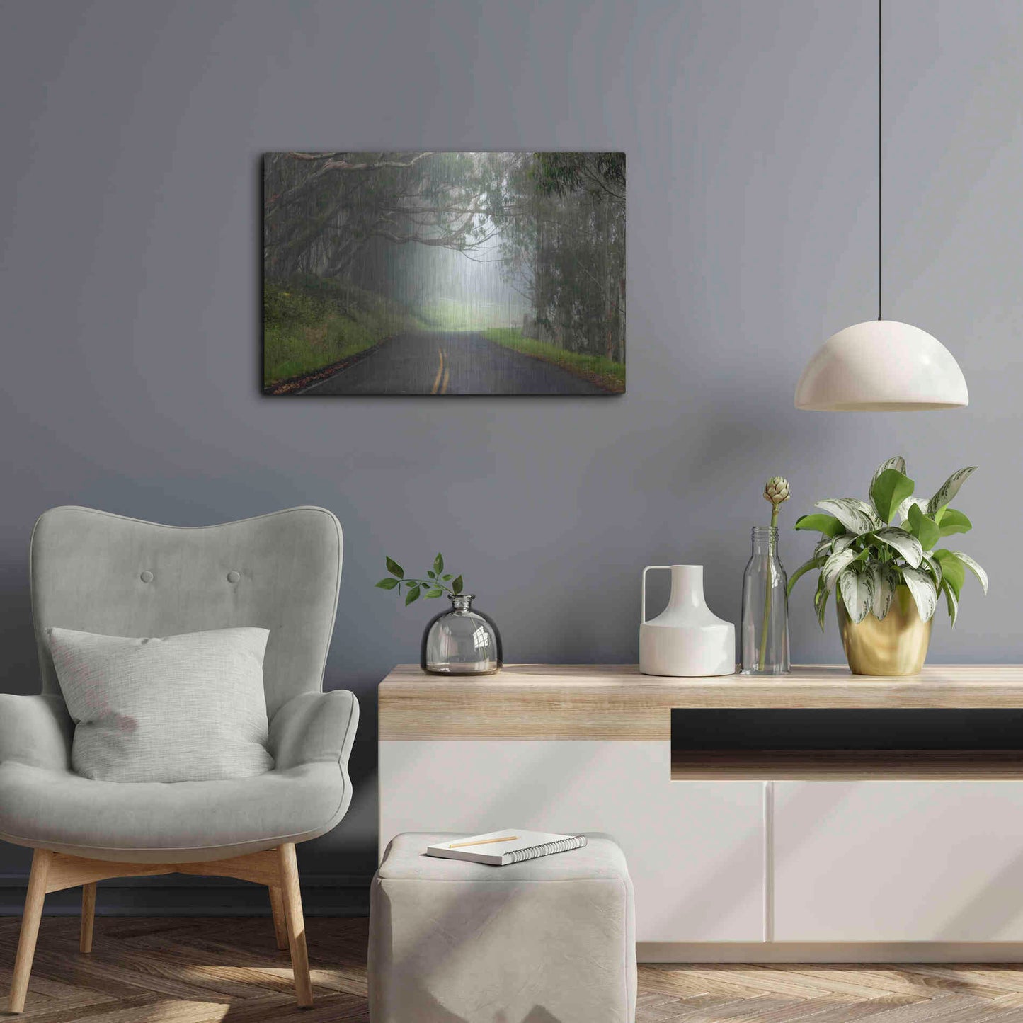 Luxe Metal Art 'Foggy Road near Dillon Beach' by Mike Jones, Metal Wall Art,24x16
