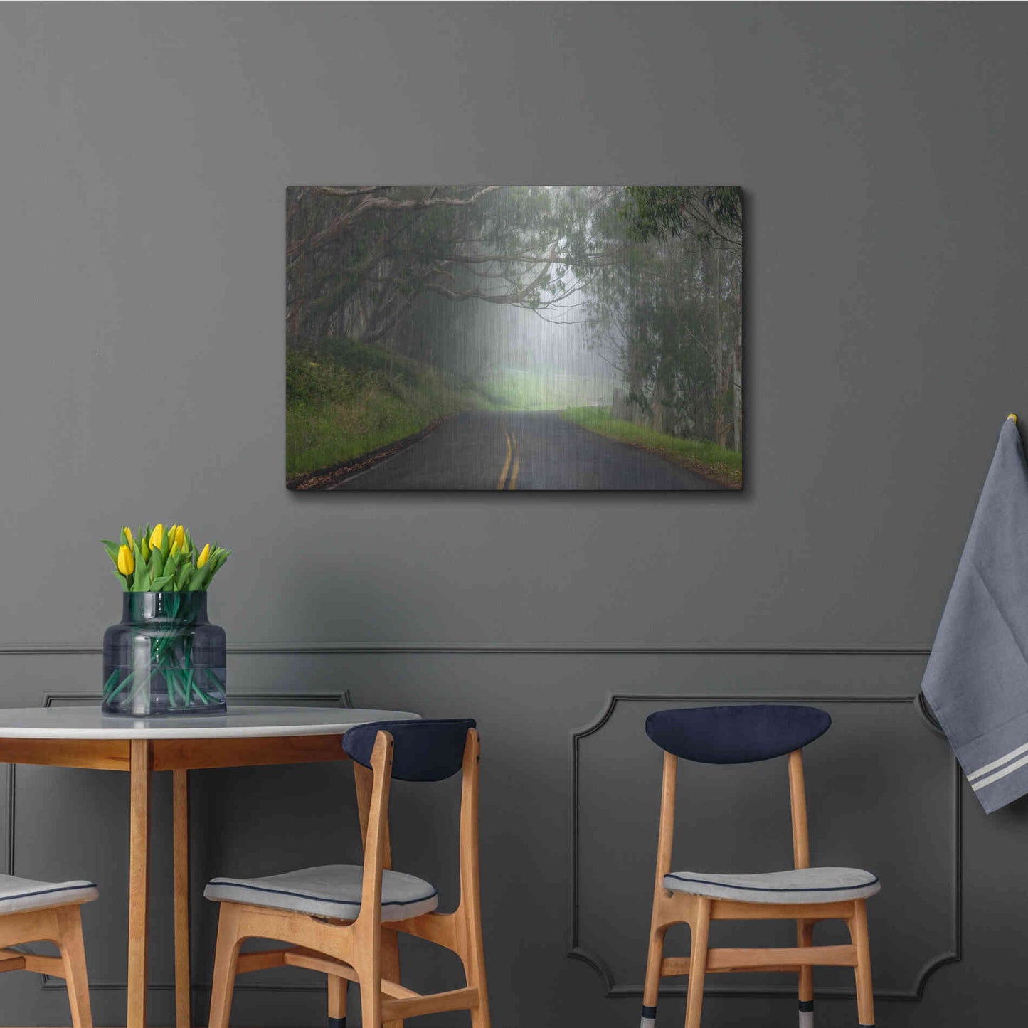 Luxe Metal Art 'Foggy Road near Dillon Beach' by Mike Jones, Metal Wall Art,36x24