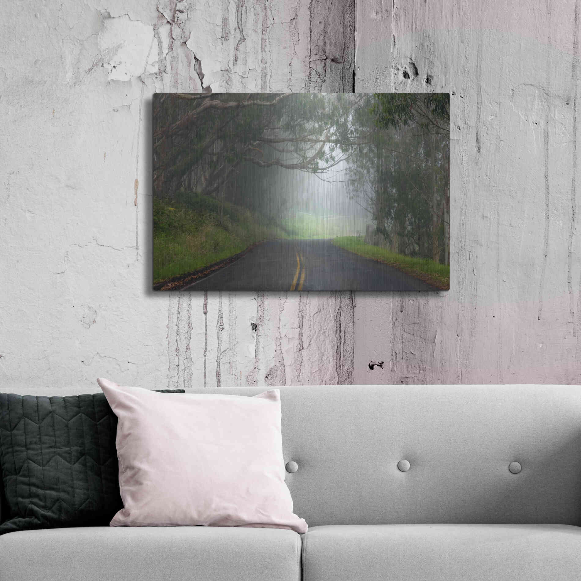 Luxe Metal Art 'Foggy Road near Dillon Beach' by Mike Jones, Metal Wall Art,36x24