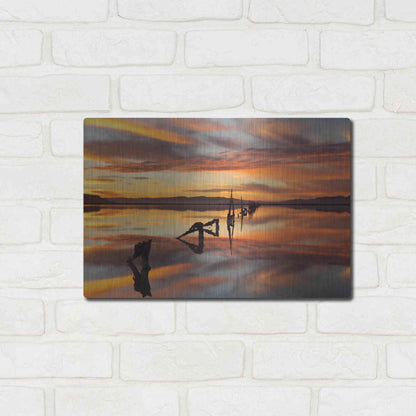 Luxe Metal Art 'Great Salt Lake Pilings Sunset' by Mike Jones, Metal Wall Art,16x12