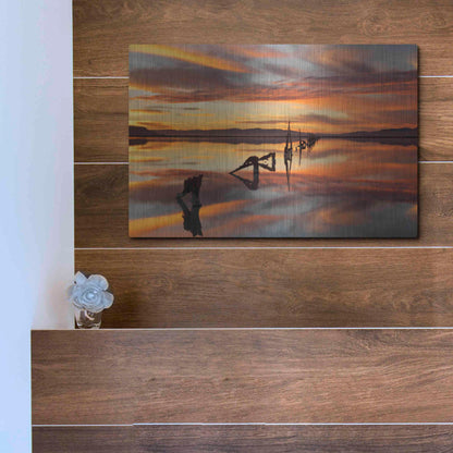Luxe Metal Art 'Great Salt Lake Pilings Sunset' by Mike Jones, Metal Wall Art,16x12