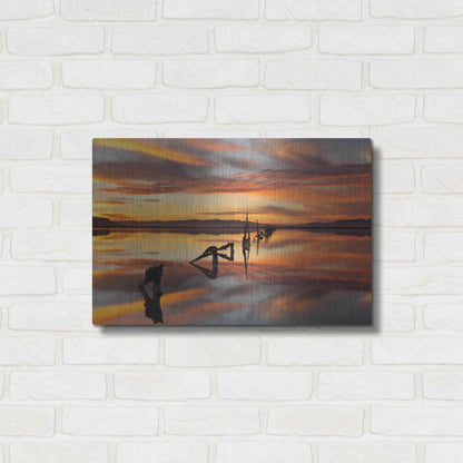 Luxe Metal Art 'Great Salt Lake Pilings Sunset' by Mike Jones, Metal Wall Art,24x16