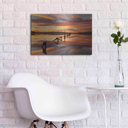 Luxe Metal Art 'Great Salt Lake Pilings Sunset' by Mike Jones, Metal Wall Art,24x16