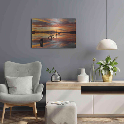 Luxe Metal Art 'Great Salt Lake Pilings Sunset' by Mike Jones, Metal Wall Art,24x16
