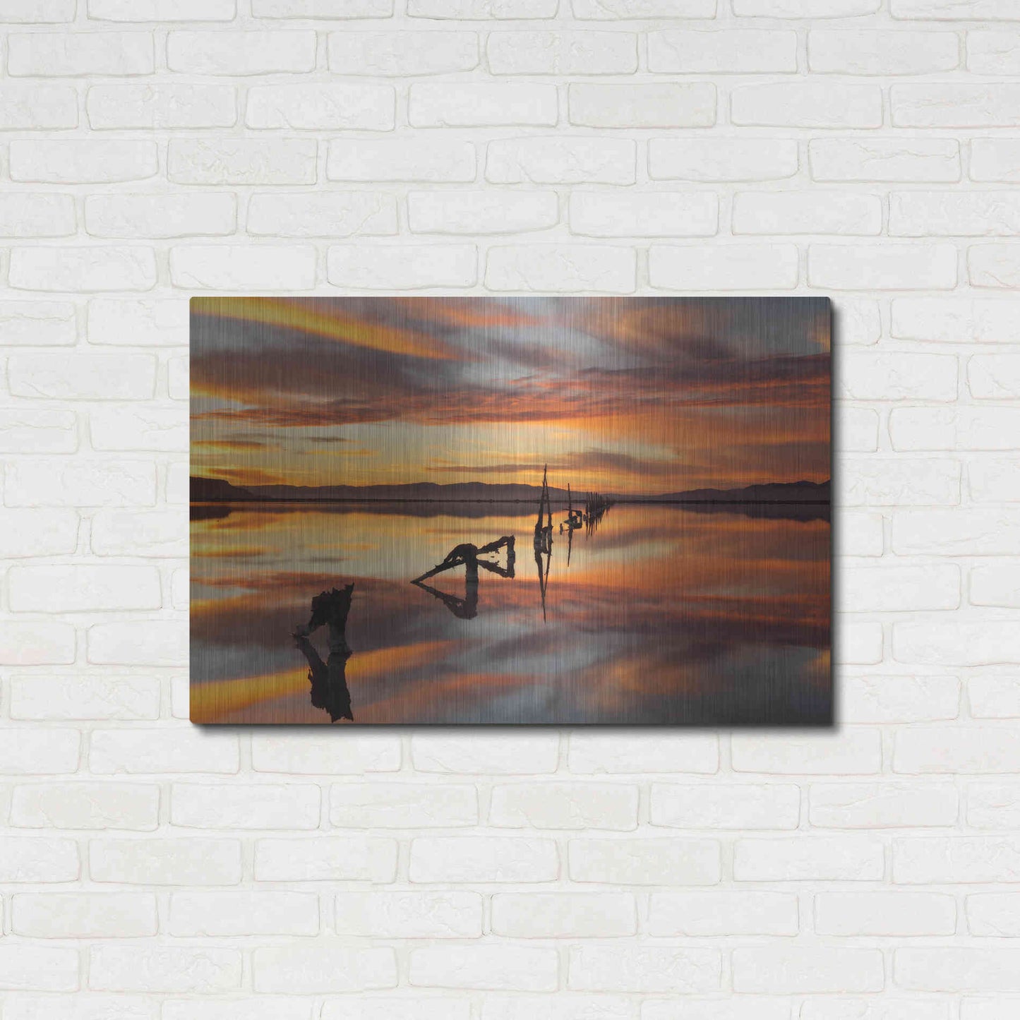 Luxe Metal Art 'Great Salt Lake Pilings Sunset' by Mike Jones, Metal Wall Art,36x24