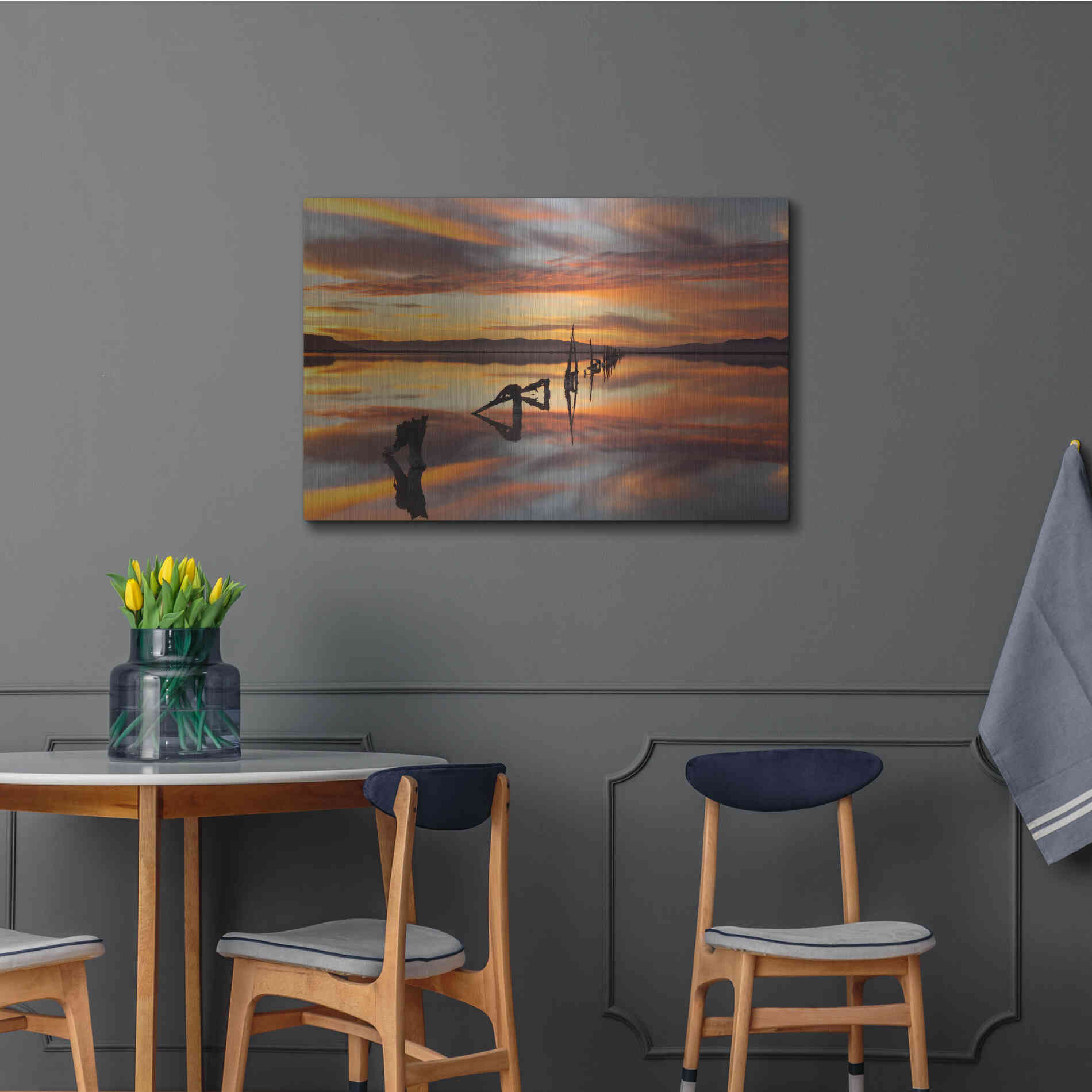 Luxe Metal Art 'Great Salt Lake Pilings Sunset' by Mike Jones, Metal Wall Art,36x24