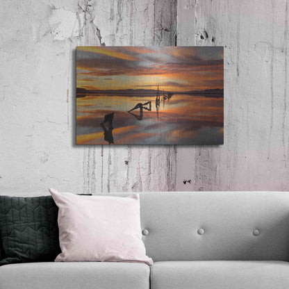Luxe Metal Art 'Great Salt Lake Pilings Sunset' by Mike Jones, Metal Wall Art,36x24