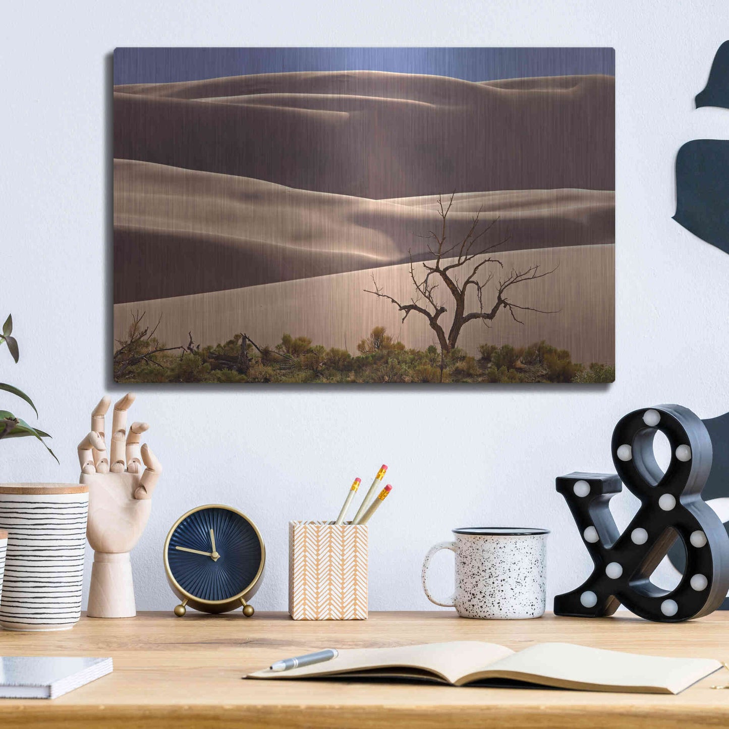Luxe Metal Art 'Great Sand Dunes NP Tree' by Mike Jones, Metal Wall Art,16x12