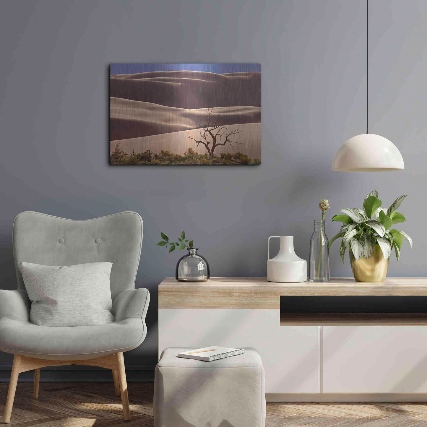 Luxe Metal Art 'Great Sand Dunes NP Tree' by Mike Jones, Metal Wall Art,24x16
