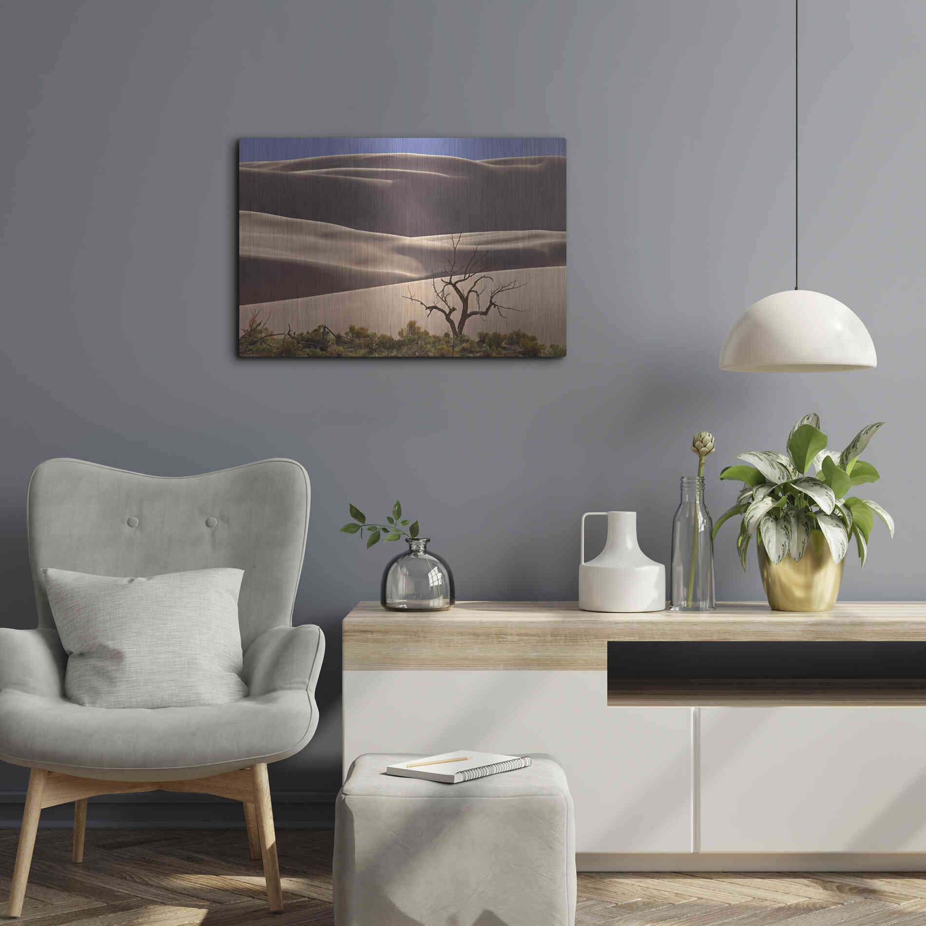 Luxe Metal Art 'Great Sand Dunes NP Tree' by Mike Jones, Metal Wall Art,24x16
