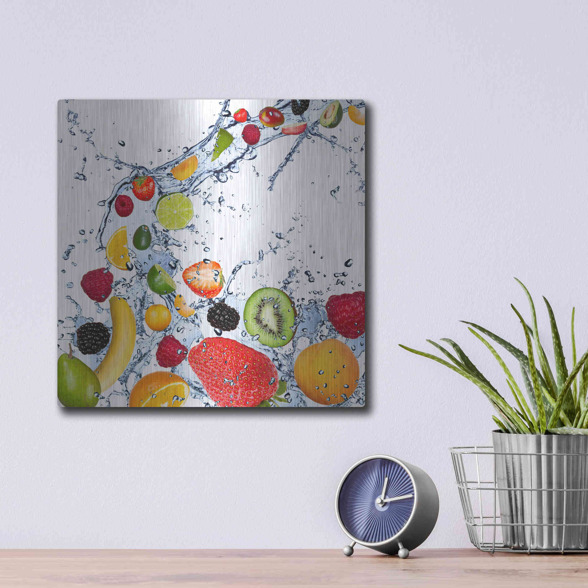 Luxe Metal Art 'Fruit Splash II' Metal Wall Art,12x12