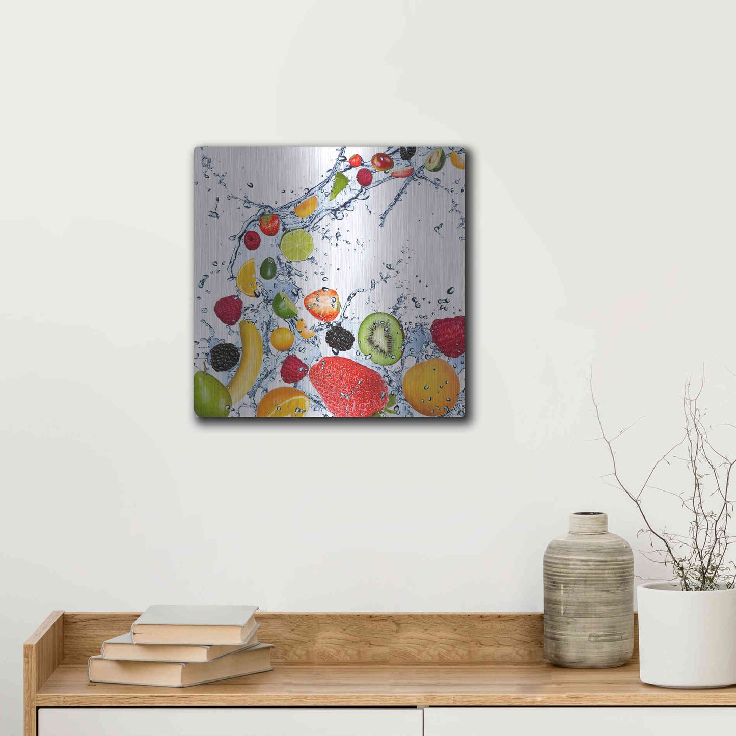 Luxe Metal Art 'Fruit Splash II' Metal Wall Art,12x12