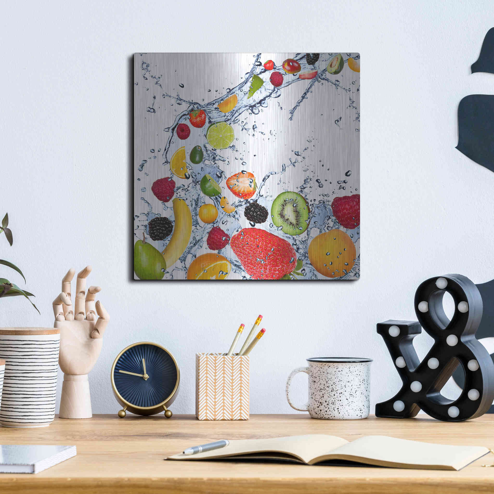 Luxe Metal Art 'Fruit Splash II' Metal Wall Art,12x12