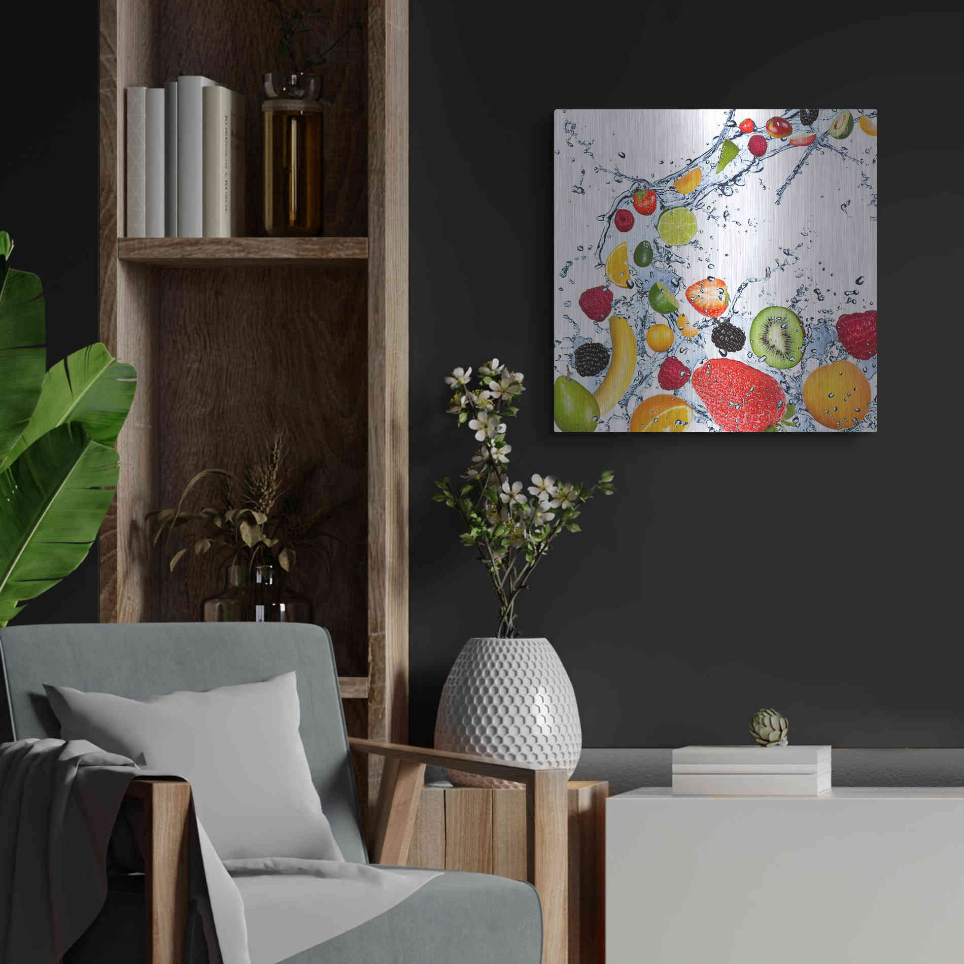 Luxe Metal Art 'Fruit Splash II' Metal Wall Art,24x24
