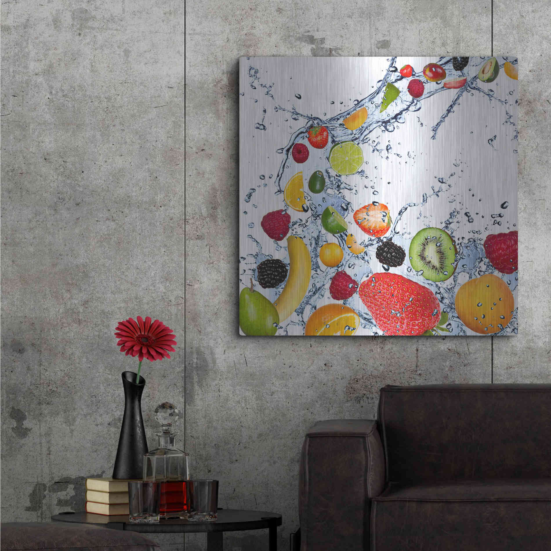 Luxe Metal Art 'Fruit Splash II' Metal Wall Art,36x36