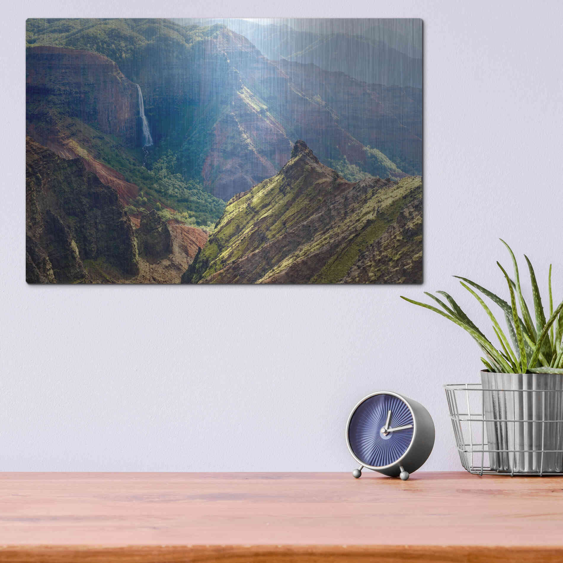 Luxe Metal Art 'Kauai Waimea Canyon Waipoo Falls' by Mike Jones, Metal Wall Art,16x12