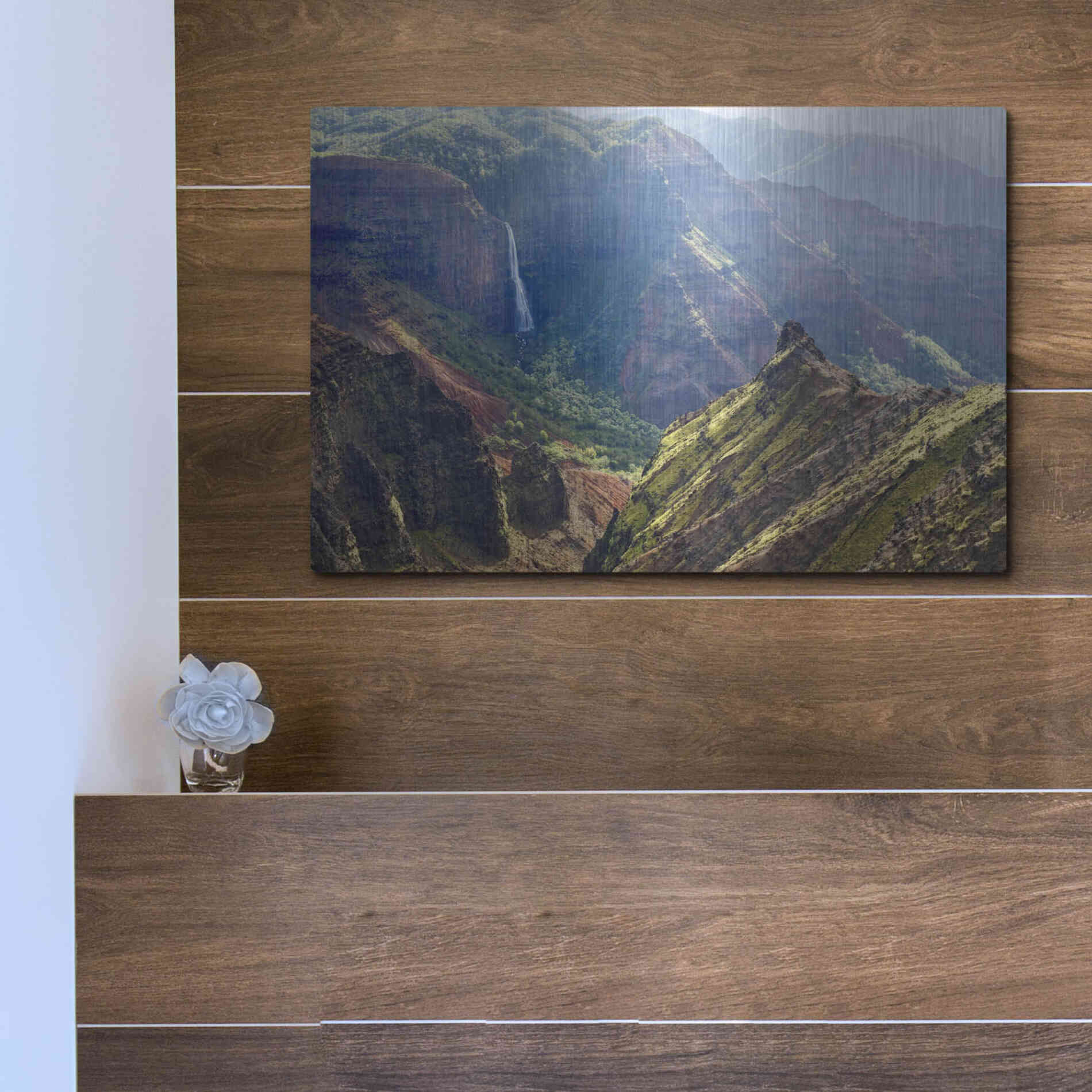 Luxe Metal Art 'Kauai Waimea Canyon Waipoo Falls' by Mike Jones, Metal Wall Art,16x12