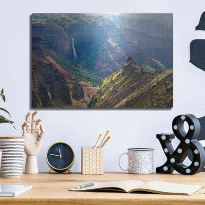 Luxe Metal Art 'Kauai Waimea Canyon Waipoo Falls' by Mike Jones, Metal Wall Art,16x12