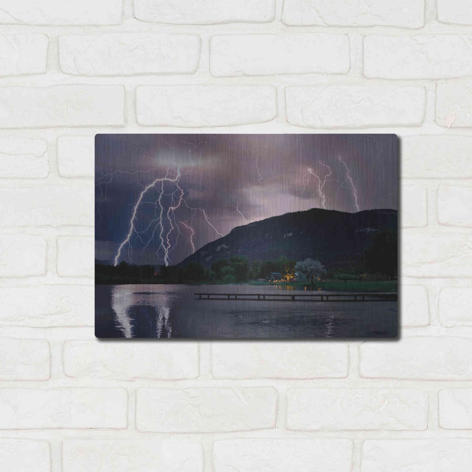 Luxe Metal Art 'Lightning Campground' by Mike Jones, Metal Wall Art,16x12