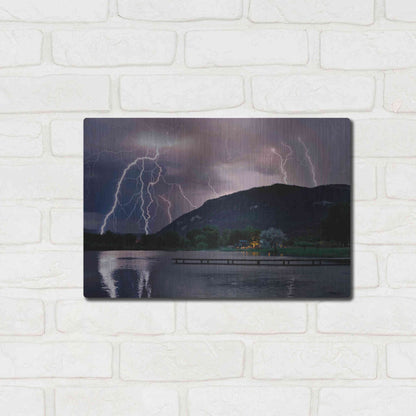 Luxe Metal Art 'Lightning Campground' by Mike Jones, Metal Wall Art,16x12