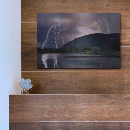 Luxe Metal Art 'Lightning Campground' by Mike Jones, Metal Wall Art,16x12