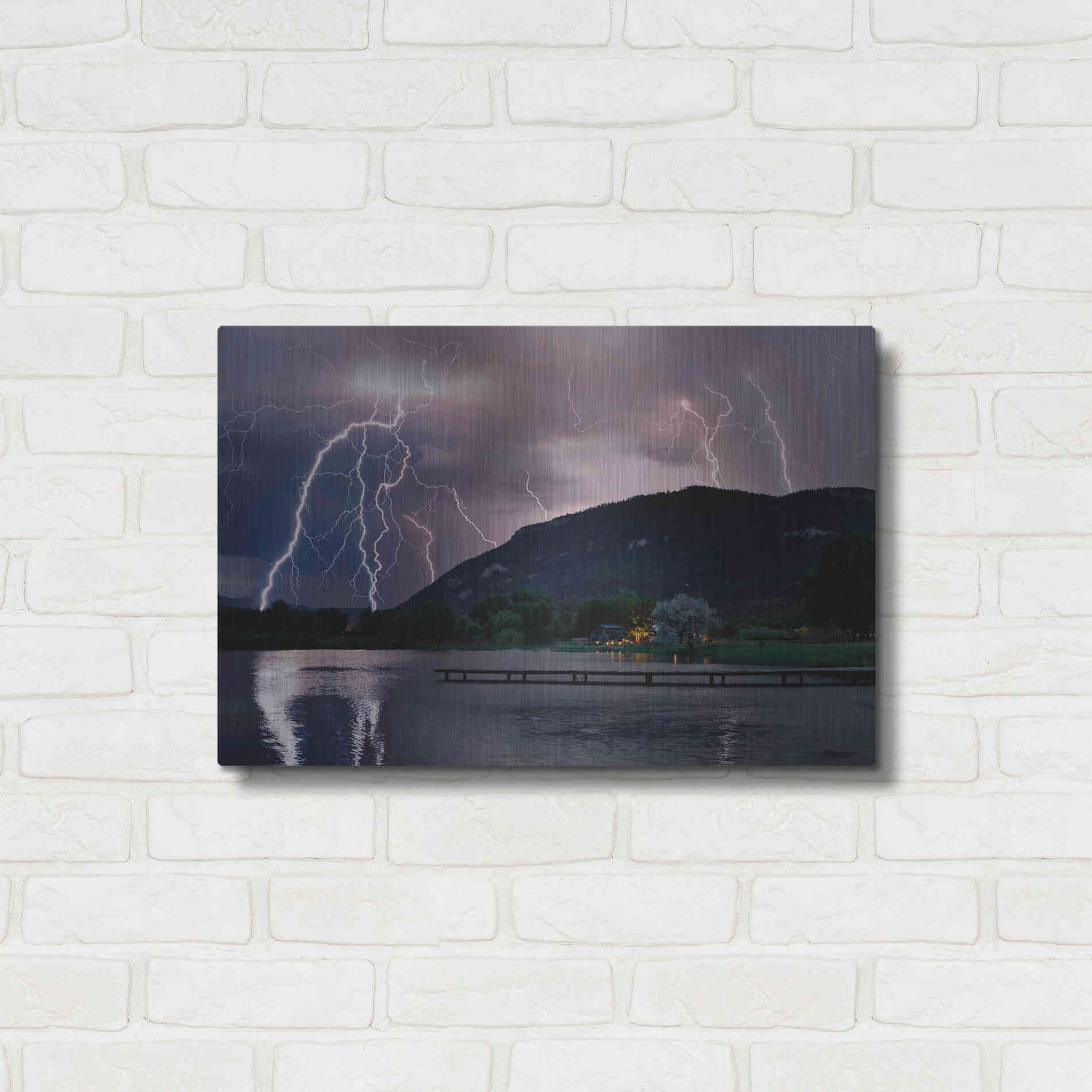 Luxe Metal Art 'Lightning Campground' by Mike Jones, Metal Wall Art,24x16