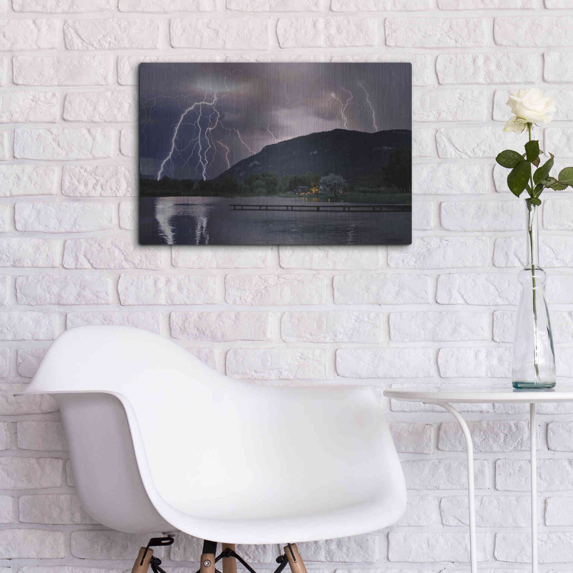 Luxe Metal Art 'Lightning Campground' by Mike Jones, Metal Wall Art,24x16