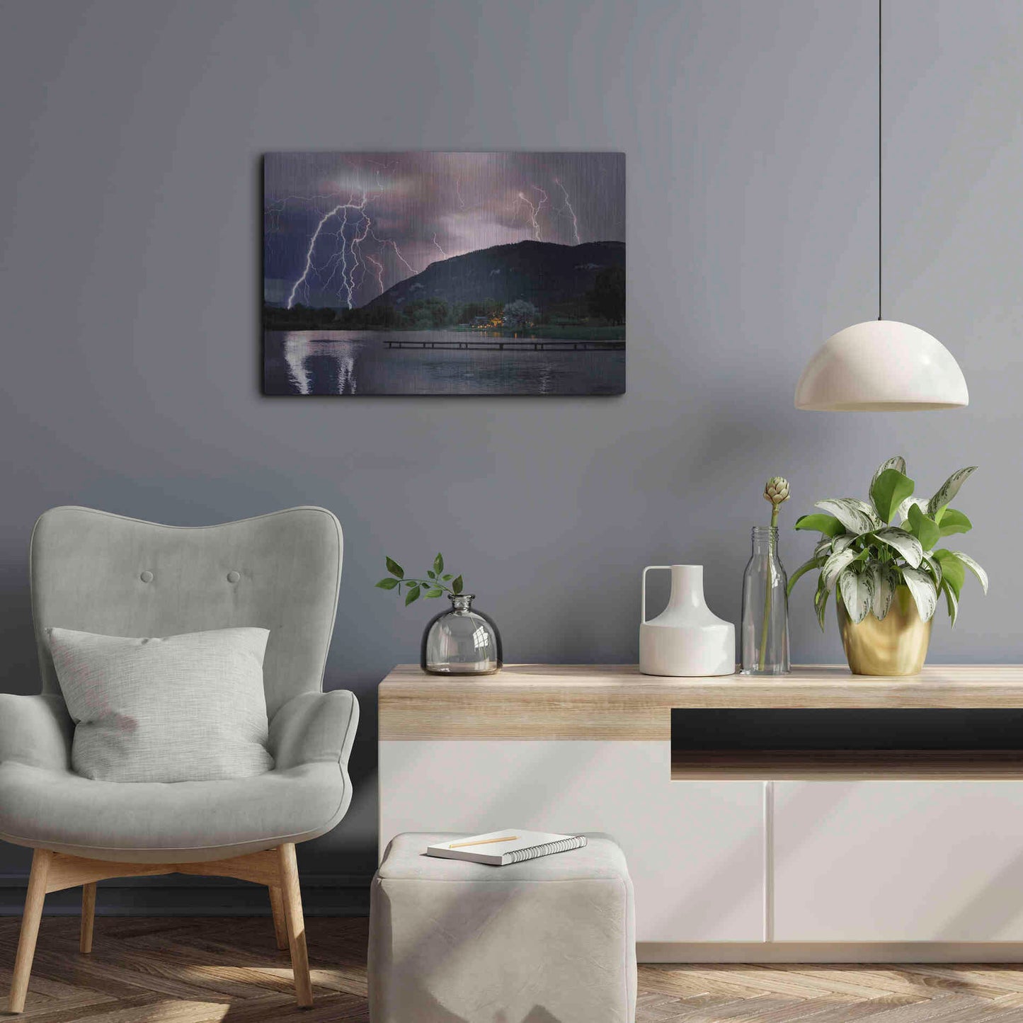 Luxe Metal Art 'Lightning Campground' by Mike Jones, Metal Wall Art,24x16