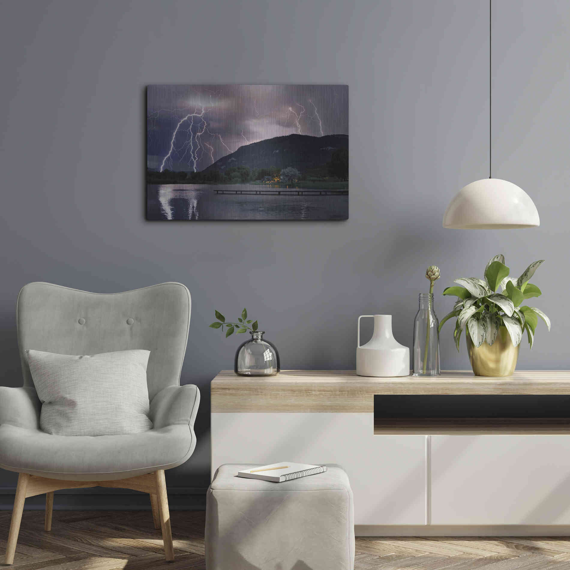 Luxe Metal Art 'Lightning Campground' by Mike Jones, Metal Wall Art,24x16