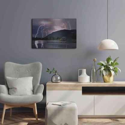 Luxe Metal Art 'Lightning Campground' by Mike Jones, Metal Wall Art,24x16