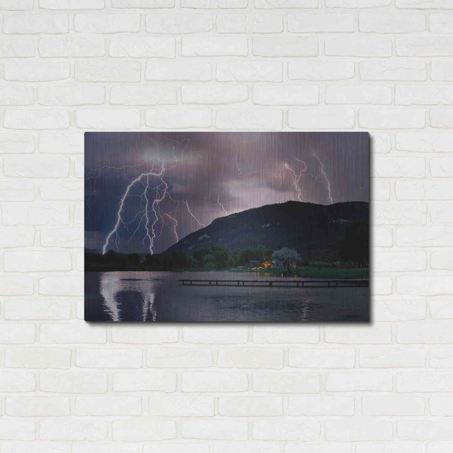 Luxe Metal Art 'Lightning Campground' by Mike Jones, Metal Wall Art,36x24