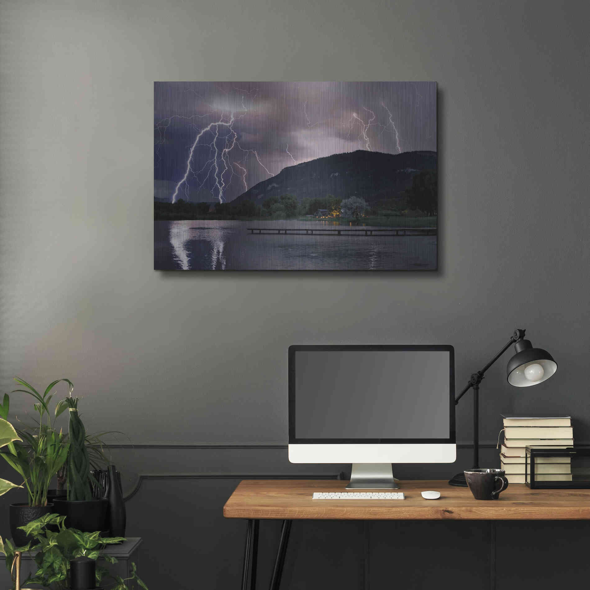 Luxe Metal Art 'Lightning Campground' by Mike Jones, Metal Wall Art,36x24