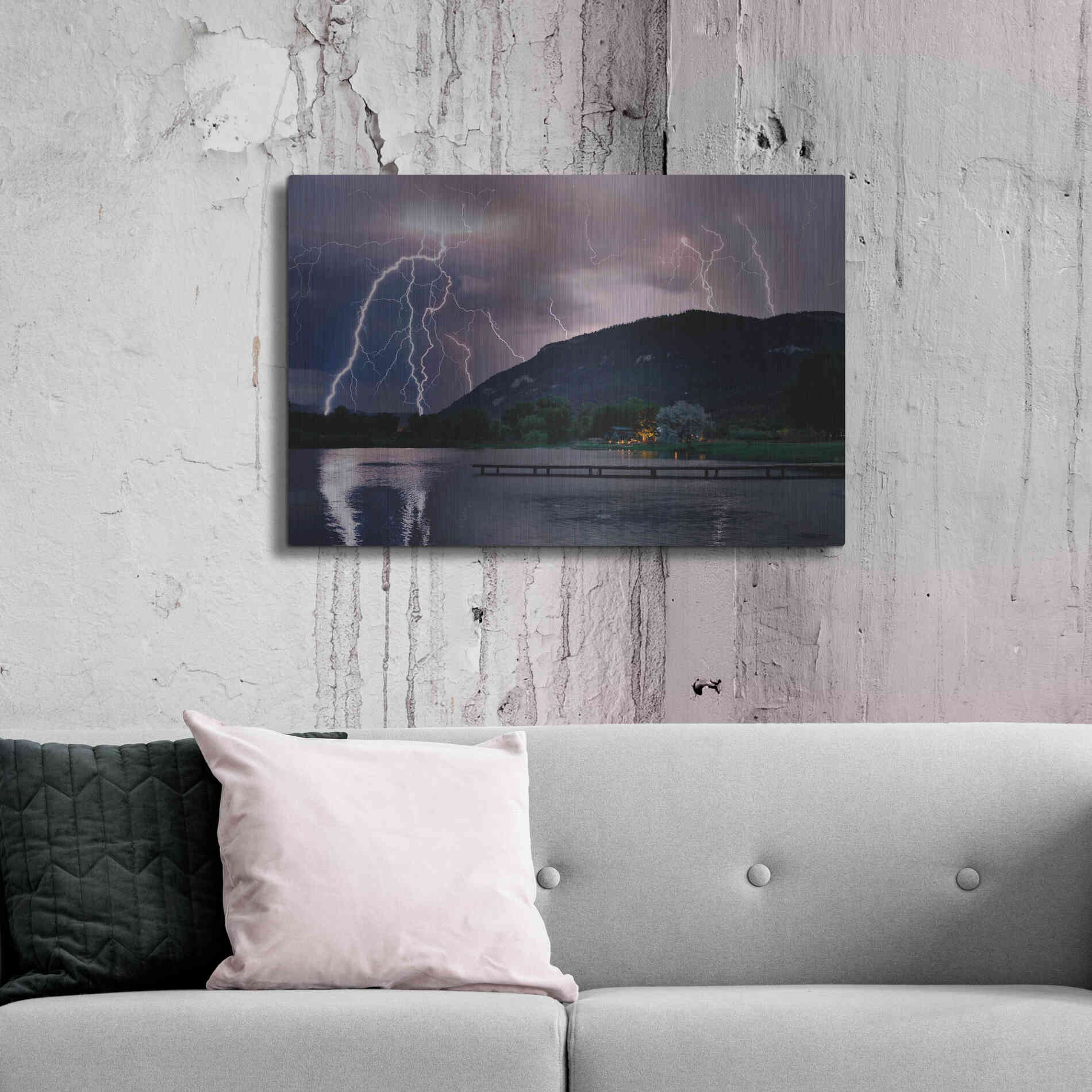 Luxe Metal Art 'Lightning Campground' by Mike Jones, Metal Wall Art,36x24