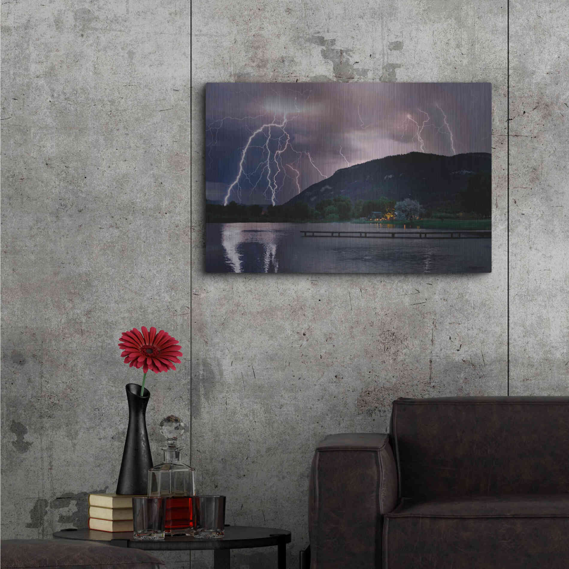 Luxe Metal Art 'Lightning Campground' by Mike Jones, Metal Wall Art,36x24