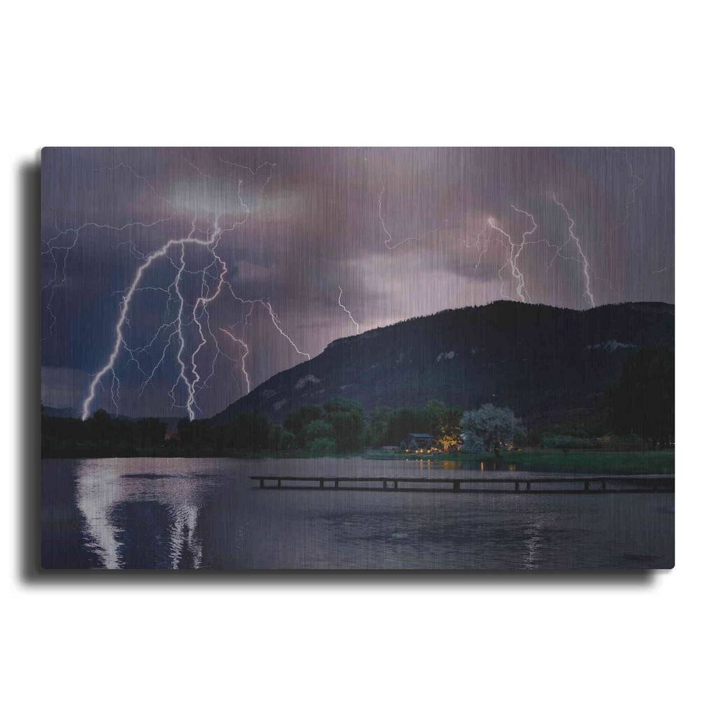 Luxe Metal Art 'Lightning Campground' by Mike Jones, Metal Wall Art